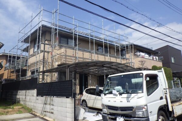大阪府泉南郡熊取町　T様邸　屋根・外壁塗装工事　足場組み立て設置