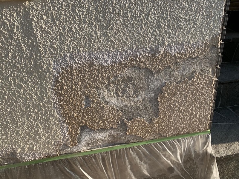 門塀補修 剥離部撤去〜モルタル塗り〜フィラー塗布|大阪府堺市南区